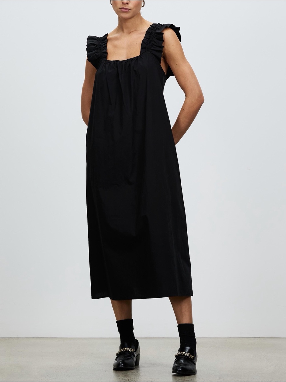 Samsoe Samsoe gill midi dress in black cotton poplin